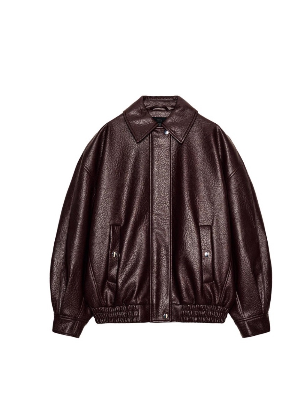 NWT Zara Burgundy Leather Effect Bomber Jacket XS oversized